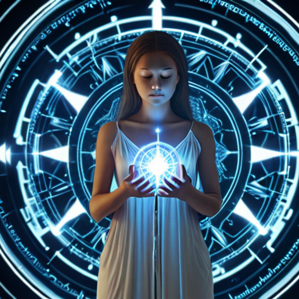 **Prompt:** A serene figure, bathed in soft, ethereal light, stands at the center. Their hands gently cradle a subtle, glowing inner compass symbol, while around them, a swirling, abstract blend of fragmented digital screens and data streams creates a sense of information overload and modern chaos. The figure's expression is calm and focused, embodying finding inner direction amidst the digital world. *Keywords: Inner compass, digital chaos, fragmented reality, serene figure, glowing light, contemplation, abstract digital elements, modern life, peace amidst noise.*