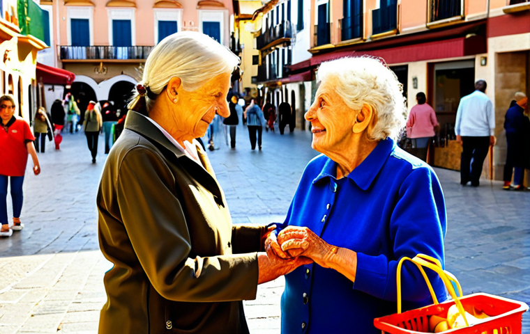 Compassionate Volunteer**

"A fully clothed, kind-looking woman, appropriate attire, assisting an elderly person with groceries in a sunny, bustling Spanish town square, safe for work, perfect anatomy, natural proportions, professional photograph, modest, family-friendly, well-formed hands, proper finger count, natural body proportions."

**
