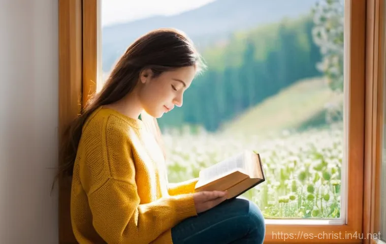 기독교와 내적 치유 - **Prompt 1: Serene Reflection and Spiritual Strength**
"A young woman in her late 20s sits peace...