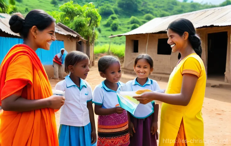 기독교의 주요 선교 단체 - **Prompt:** "A vibrant and diverse community in a sunny, remote village, illustrating a holistic app...