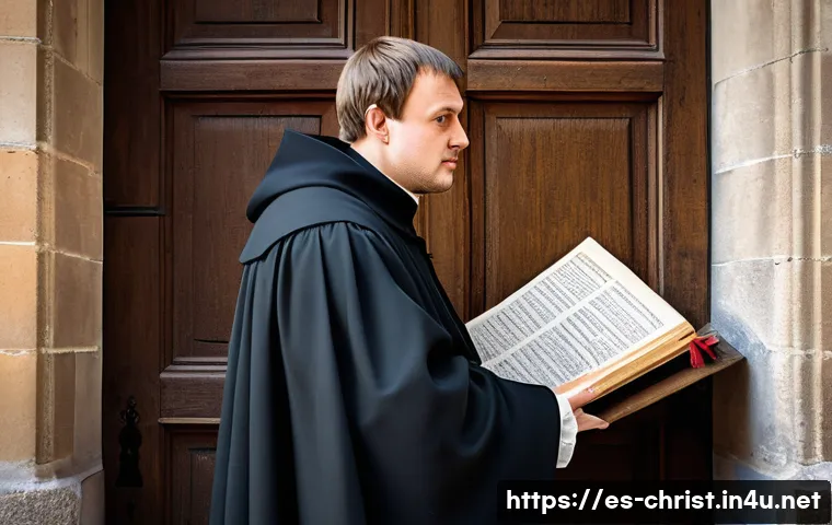 기독교 종교개혁 - **Prompt:** A historically accurate illustration depicting Martin Luther, a robust man in his tradit...