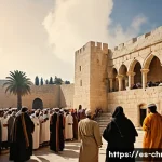 Home 20 기독교 사도행전 - A vibrant early Christian community gathered outdoors in ancient Jerusalem, with diverse men and wom...