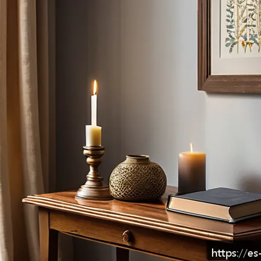기독교의 영적 전쟁 - A serene home prayer corner in a cozy living room setting, featuring a softly lit Bible opened on a ...