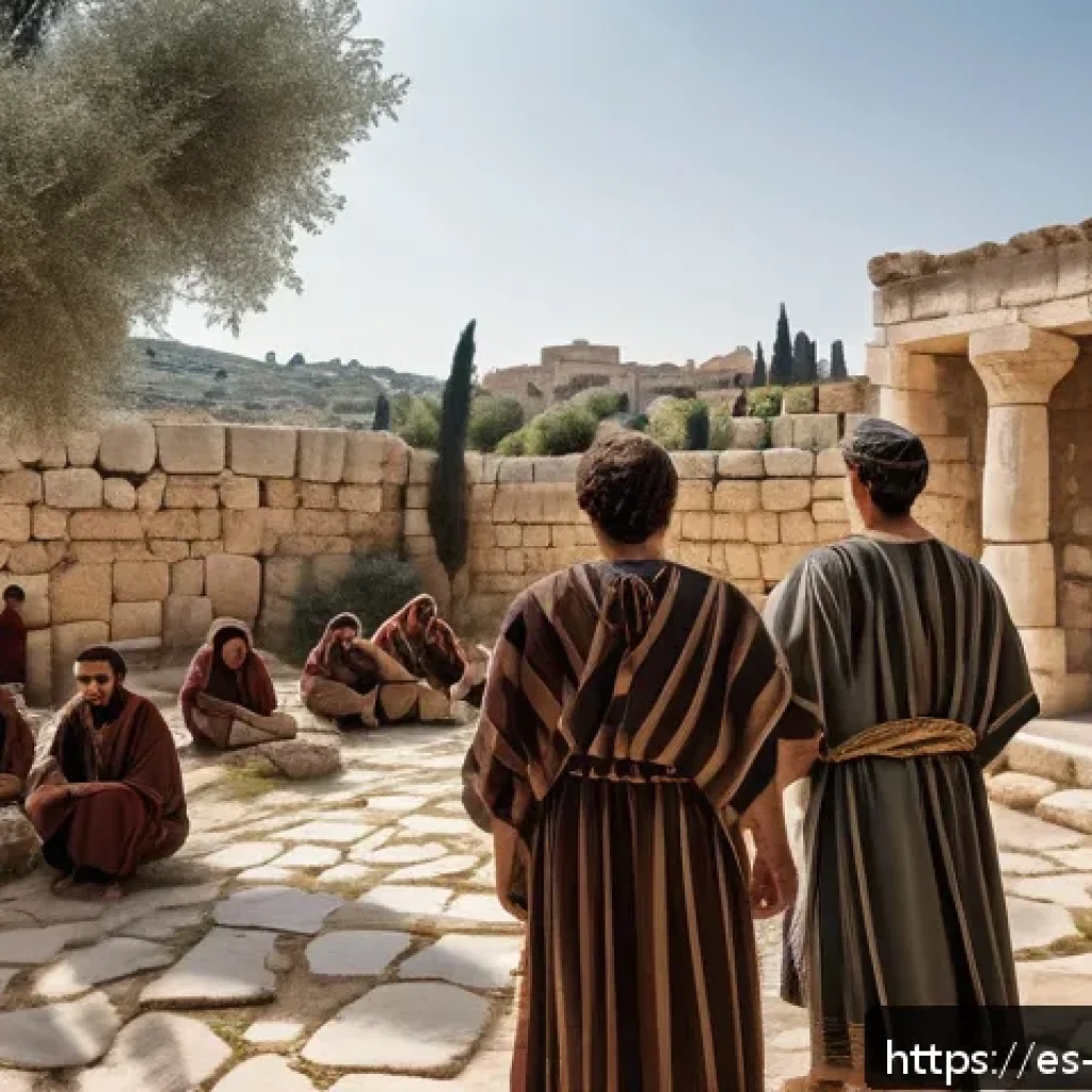 기독교와 역사 사역 - A detailed and vivid scene of an early Christian community in 1st-century Judea under Roman rule, sh...