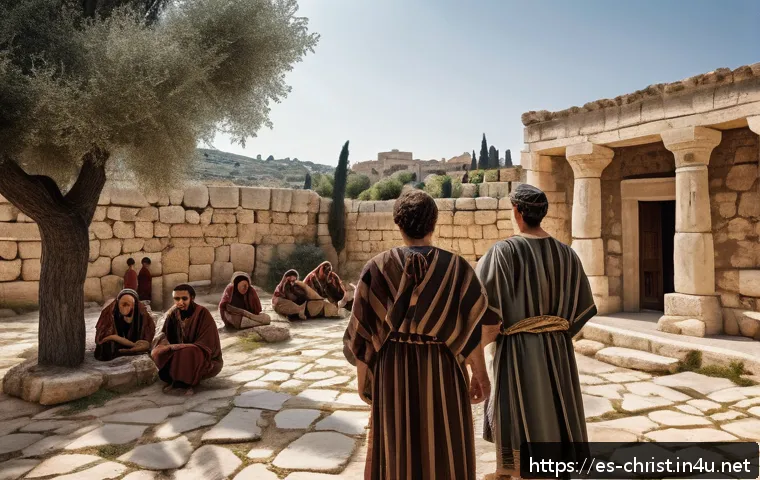 기독교와 역사 사역 - A detailed and vivid scene of an early Christian community in 1st-century Judea under Roman rule, sh...