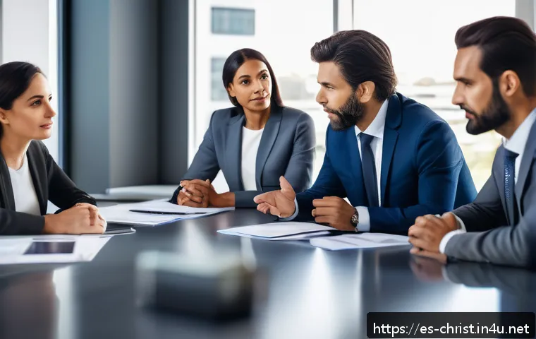 기독교와 리더십 훈련 - A diverse professional team gathered around a conference table in a modern office setting, attentive...