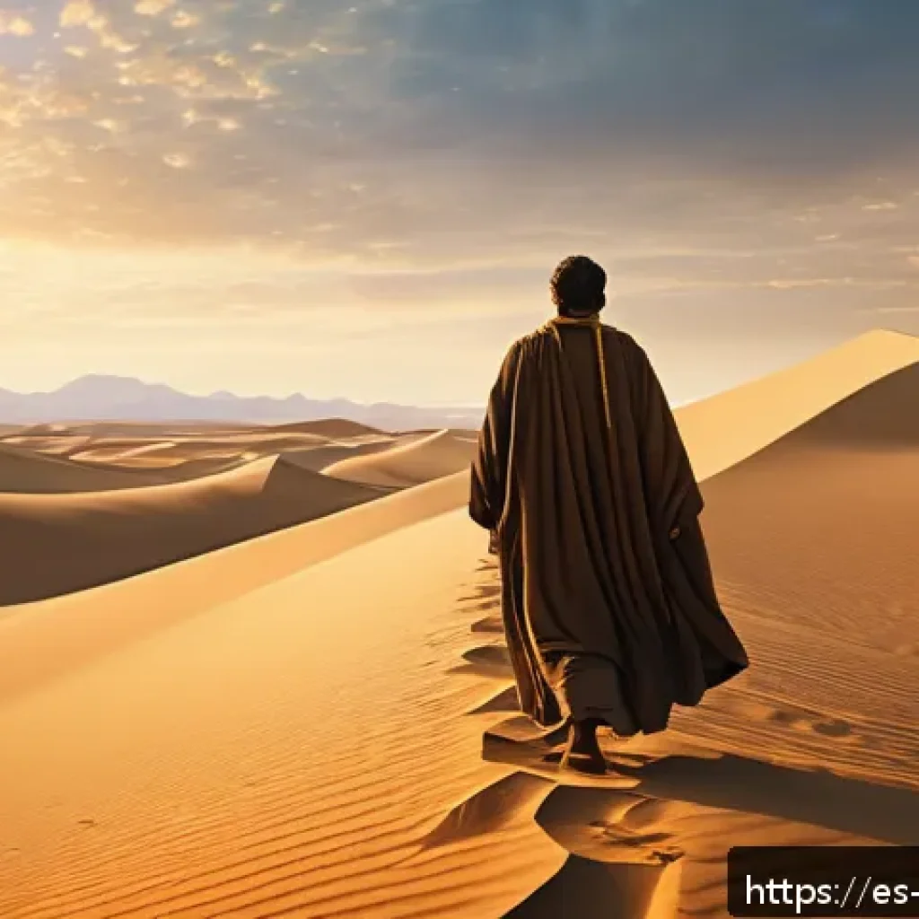기독교와 가상현실 VR - A serene and immersive digital biblical scene depicting the Exodus journey in a vast desert landscap...
